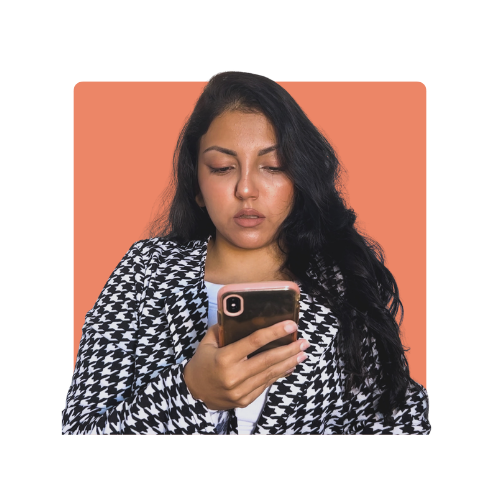 Anjana reviewing a project on her phone